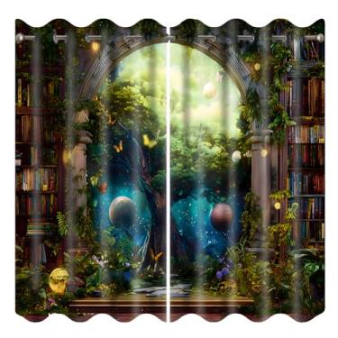 Imagem de SUPERDANT Cortinas blecaute de árvore misteriosa universo sombra de janela quarto infantil cortina preta planeta estrelas ilhós cortinas blackout para quarto crianças jardim de infância 264 x 214 cm