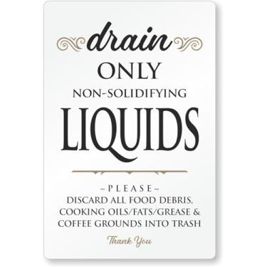 Imagem de SmartSign Placa de drenagem apenas líquidos não solidificantes para Airbnb Kitchen- 10 cm x 15 cm, acrílico, fitas adesivas de espuma, preto/dourado/branco