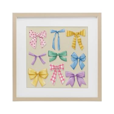 Imagem de Stupell Industries Pretty Bows Differing Patterns Impressão emoldurada de bétula sob vidro design por Jilly Jack Designs, 13 x 13