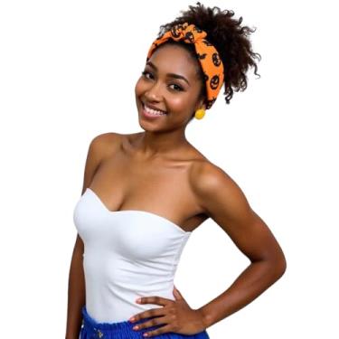 Imagem de Bandanas femininas de Halloween com desenhos de morcego de abóbora fantasma, faixa de cabeça de Halloween, acessórios de cabelo laranja, argolas de cabelo, 1 peça