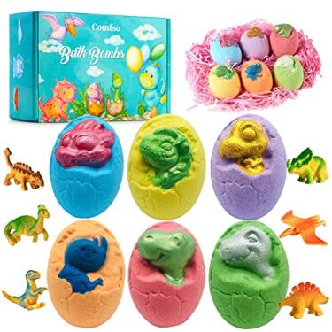 Imagem de Bombas de banho para crianças - Bomba de banho de ovos de dinossauro GG com brinquedos surpresa dentro, conjunto de presente de bomba de banho para crianças, banho de espuma natural, bombas de
