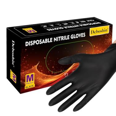 Imagem de Luvas descartáveis de nitrilo sem látex - 100 peças de limpeza preta, preparação de alimentos sem pó - Grande