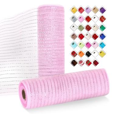 Imagem de ICOSHOW 2 rolos de fita de malha para guirlandas de 25,4 cm x 7,6 m, rolos de malha com folha metálica para Páscoa, Natal, festa, casamento, decoração de casa, projetos de artesanato e embrulho de