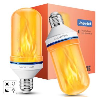 Imagem de Vicstone Lâmpadas LED com chama do anoitecer ao ar livre, 4 modos E26 lâmpadas cintilantes com efeito de cabeça para baixo, lâmpada de fogo para Halloween, Natal, pátio, varanda, festa, casa