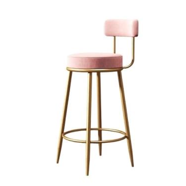 Imagem de Banco de bar de montagem fácil cadeira alta para café doméstico simples com encosto rosa 65/75 cm (médio)
