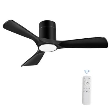 Imagem de XBIBI Ventoinhas de teto de 106.6 cm com luzes, ventilador de teto moderno de baixo perfil com luz e controle remoto, reversível, silencioso, ventilador de teto preto para varanda externa e interna