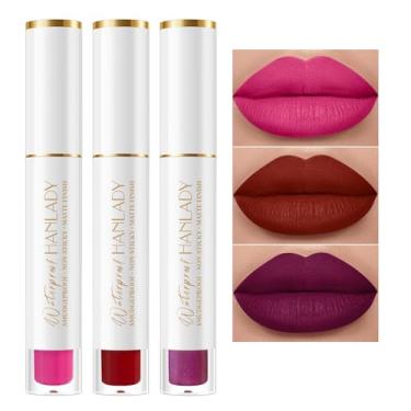 Imagem de HANLADY Batom Berry Pink Red, 3 peças, batons de longa duração para mulheres, pigmentado, à prova de manchas, à prova de transferência, vegano, sem crueldade, cor labial, A66/44/12