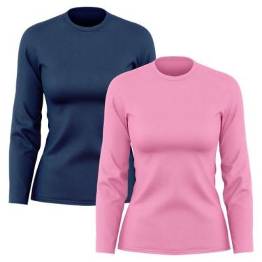 Imagem de Kit 2 Camisetas Feminina Manga Longa Dry Fit Básica Lisa Proteção Sola