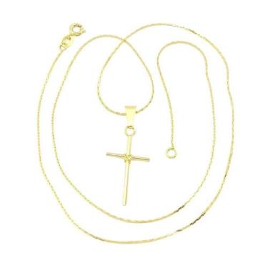 Imagem de Corrente Masculina 50Cm 0.5Mm Cruz 30Mm Folheada Ouro Cr593 - Wnbijout