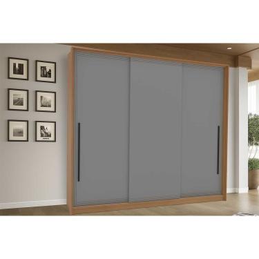 Imagem de Guarda Roupa 3 Portas de Correr e 4 Gavetas Valência Freijo/Cinza - Politorno