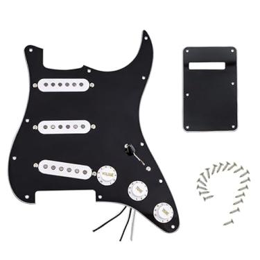 Imagem de Domofa Pickguard de guitarra elétrica pré-cabeado com conjunto de captadores Alnico 5 de bobina única para guitarra elétrica Squier Stratocaster (preto/branco)