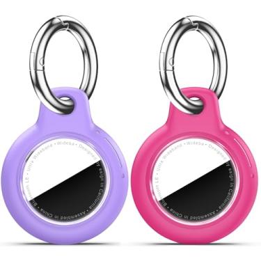 Imagem de Pacote com 2 Airtags de suporte à prova d'água com chaveiro Apple AirTag, capa rígida para PC AirTag, suporte antiarranhões e choques, chaveiros e chaveiros masculinos femininos - roxo + rosa vermelha