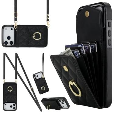 Imagem de MRRSIWEI Capa transversal para APP 107 Pro Max com suporte para cartão, couro PU com carteira removível, alça de pulso para mulheres e meninas, capa para IPE 107 Pro Max. Cordão preto