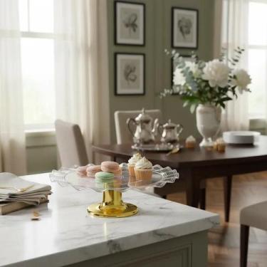 Imagem de Boleira Porta Doce 21cm Bandeja Acrílico Festa Decoração Ouro - LSC To