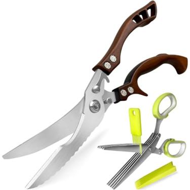 Imagem de LUPOGRIGIO Pacote com 2 tesouras de cozinha, tesouras de aves com tesouras de ervas, tesouras de aves pesadas, tesouras de cozinha de aço inoxidável para peru, frango, ação de graças, dia de Natal