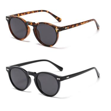 Imagem de Ridering Óculos de sol redondos polarizados para crianças, lindos óculos de sol retrô para crianças, meninas, meninos, festas, praia, sombras de 3 a 9 anos, Preto + leopardo, tamanho �nico