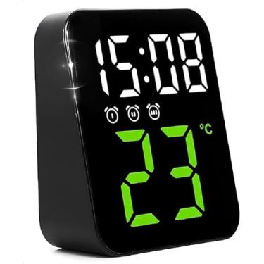 Imagem de Relógio Digital LED para Mesa e Parede, Termômetro, Despertador, Alimentação USB/Pilha (Verde)