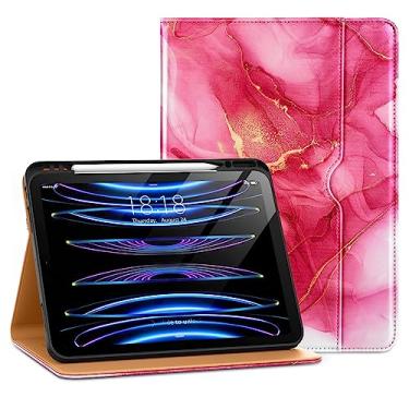 Imagem de DTTO Capa para iPad Pro 12.9 6ª/5ª/4ª/3ª geração 2022/2021/2020/2018, capa fólio de couro premium com suporte integrado para Apple Pencil – Despertar/hibernar automático e vários ângulos de visualização, mármore vermelho