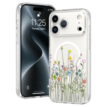 Imagem de OOK Capa magnética para iPhone 17 Pro Max, amortecedor floral transparente à prova de choque [compatível com MagSafe] [proteção contra quedas de grau MIL] Flores silvestres 16 cm
