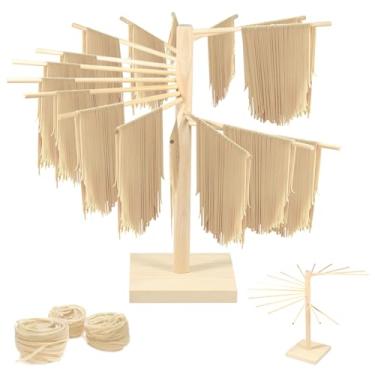 Imagem de Escorredor de massas, secador de macarrão de madeira, suporte para secagem com 16 braços removíveis, suporte para secador de macarrão doméstico para massas frescas e culinária