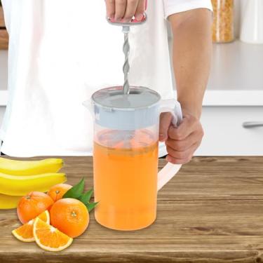 Imagem de KHZSPP Jarra de plástico para bebidas de 2000 ml com tampa, recipiente de suco de mistura fácil, lâminas de plástico anguladas e êmbolo ajustável para suco, chá, recipiente de bebidas