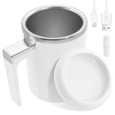 Imagem de DJAPWPX Caneca de café magnética com agitação automática de aço inoxidável 316, copo de mistura elétrica, recarregável, copo de café com mistura automática de 350 ml para café e suco de leite (branca)