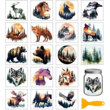 Imagem de GLOBLELAND 18 folhas de adesivos de transferência de animais da floresta, 9,99 x 9,1 cm, urso veado, colorido, transferência, leão, raposa, esfregar, transferir, para móveis, vaso de vidro, artesanato