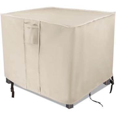 Imagem de Saking Gas – Capa de mesa quadrada para lareira, 83,8 x 83,8 x 63,5 cm – PVC resistente 600D, à prova d'água, à prova de vento, à prova de vento para móveis para pátio Firepit (Bege)
