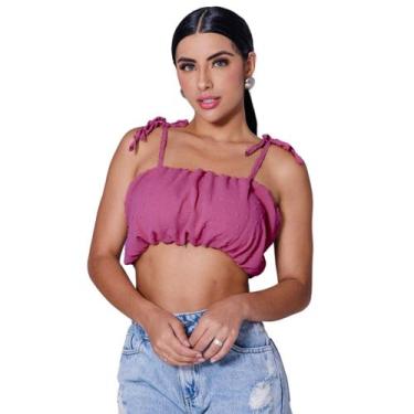 Imagem de Top cropped faixa bufante com bojo e alças de amarração ou sem alças d