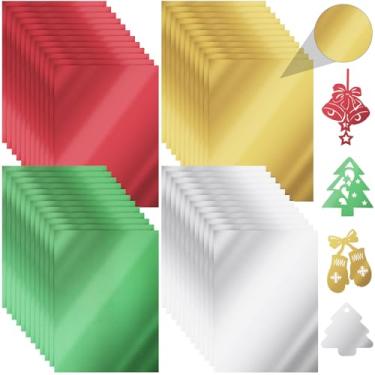 Imagem de Yeaqee 100 folhas de cartolina brilhante de Natal com glitter metálico espelhado 21,6 cm x 28 cm vermelho verde prata ouro cartolina 250 g/m² para cartões de felicitações faça você mesmo,
