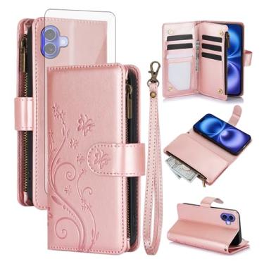 Imagem de Asuwish Capa de celular para iPhone 17 6,3 polegadas carteira com protetor de tela de vidro temperado alça flor flip zíper porta-cartões suporte suporte couro i Phone17 i17 17 capa feminina meninas