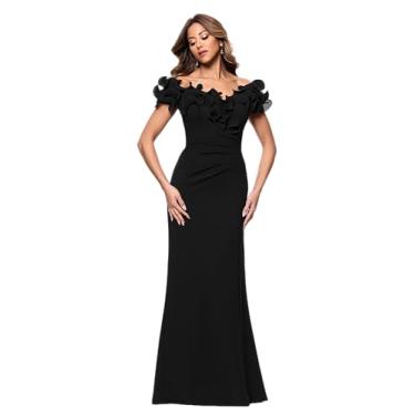 Imagem de Xscape Vestido feminino Scuba Crepe decote V chiffon plissado comprimento até o chão (pequeno), Preto, 50