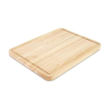 Imagem de Kitchen Aid Tábua de corte clássica de seringueira com trincheira de perímetro, tábua de cortar reversível, 28 x 35 cm, natural