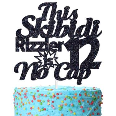 Imagem de This Skibidi Rizzler is 12 No Cap Cake Topper, Bro I'm 12, Funny Z 12 Years old Cake Decor, 12th Birthday Party Decoration Supplies, Black Glitter