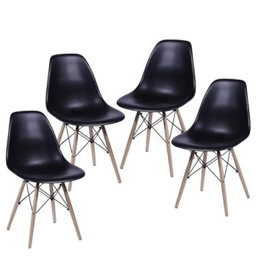 Imagem de Cadeira Charles Eames Design Clássico com Encosto Anatômico, Assento Ergonômico e Pernas de Madeira Natural para Sala, Escritório ou Jantar - Unidade ou Kit (10, Preta, Adulto)