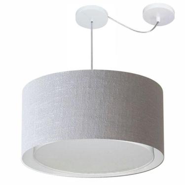 Imagem de Lustre Pendente Cilíndrico Com Desvio De Centro Vivare Md-4316 Cúpula Em Tecido 55x30cm - Bivolt Rustico-cinza 127/220v