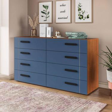 Imagem de Cômoda Lisboa 8 Gavetas Freijó/Azul - Politorno