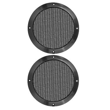 Imagem de Edinstry 2 peças de capa de alto-falante de áudio de carro brilhante de metal de 17 cm de malha para subwoofer protetor de buzina decorativo de grade circular preta