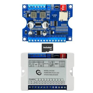 Imagem de Chip de reprodução de voz com cartão de 1 GB e capa, acionador de alavanca baixa de 80 W CC 9-24 V CH358D módulo de som suporta download USB, decodificação de hardware MP3, botão de 10 vias, um para