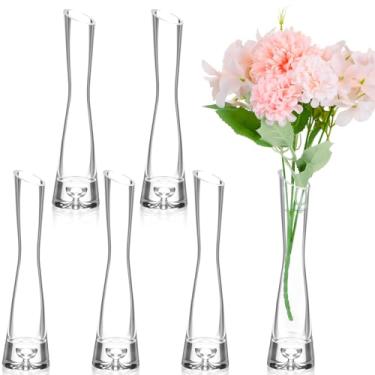 Imagem de 6 peças de vasos de botão de vidro para centros de mesa Maria Modern Clear Small Skinny decorativo único vaso de flor para festa de casamento, evento de decoração de escritório em casa (19 cm, cor