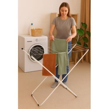 Imagem de Varal De Chão Branco Em Aço Reforçado Portátil Dobrável Verona Secalux
