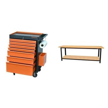Imagem de Conjunto Bancada para Ferramentas 200cm Carro de Ferramentas Profissional 7 Gavetas Presto Laranja