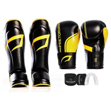 Imagem de Kit Caneleira Muay Thai Impact Unis, Luvas de Boxe FX1, Band e Bucal P