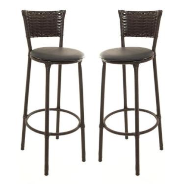 Imagem de KIT 2 Banquetas Alta Encapada Junco CAFÉ Area de Lazer Cozinha Bancada