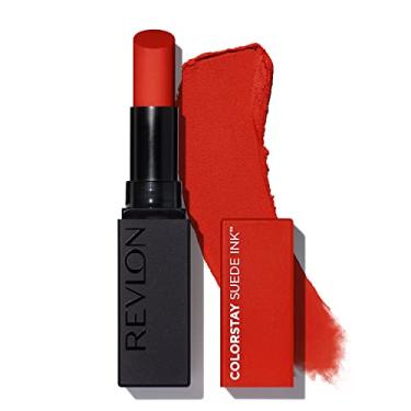 Imagem de REVLON Batom, tinta de camurça ColorStay, primer embutido, infundido com vitamina E, impermeável, à prova de manchas, cor fosca, 014 Spit Fire, 2,6 g.