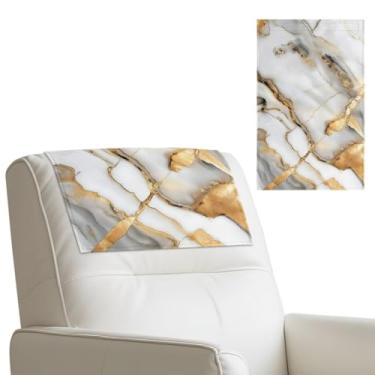 Imagem de Cugasmaru Capas de encosto de cabeça para poltronas reclináveis brancas com estampa de mármore gloden conjunto de 2 poltronas de couro sintético protetor de sofá para sofá, assento de teatro lavável