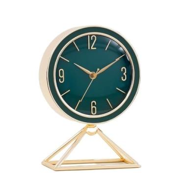 Imagem de Relógio de mesa de luxo para sala de estar de metal relógios de mesa eletrônicos modernos silenciosos relógios de mesa decorativos operados por bateria relógio de mesa de design simples (verde)