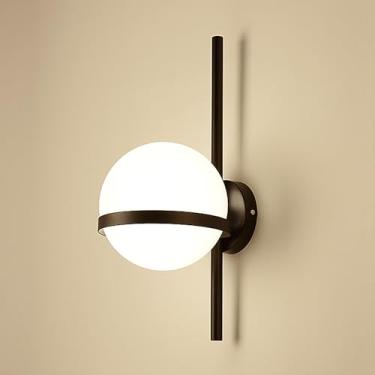 Imagem de Luminária de parede de vidro globo moderna para cabeceira, luminária de parede nórdica para banheiro, abajur de vidro branco leitoso, dourado/preto, luminária de parede contemporânea de meta