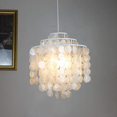 Imagem de Lustre de cristal, lustre contemporâneo de metal branco E27, luminária pendente estilo concha, carrilhão de vento, luminária suspensa nórdica para sala de estar, quarto, personalidade, hotel