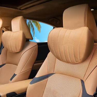 Imagem de Travesseiro ergonômico para encosto de cabeça de carro em couro napa com espuma viscoelástica para Lexus NX350/350h RX350/350h TX GX460 ES300h acessórios Palomino Brown Suporte de pescoço respirável